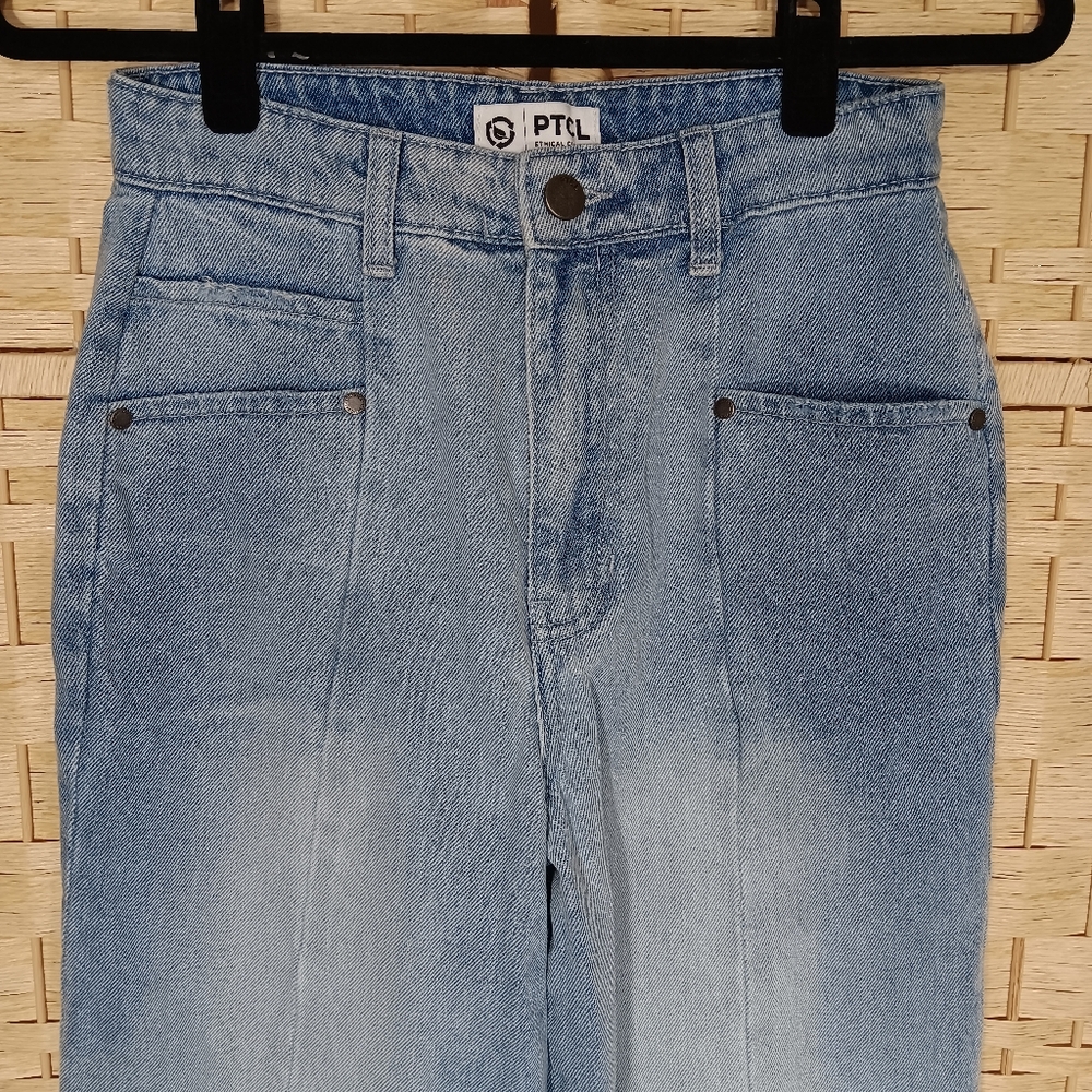 PTCL Elegant Light Blue Women's Wide Leg Jeans High Rise Flared 27 26 Small - Picture 2 of 8